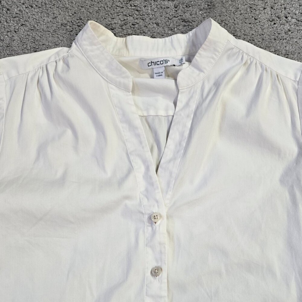 Chico's White Poplin Split Neck Button-Up Shirt E… - image 5